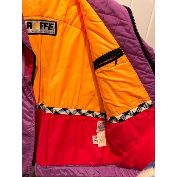 90's Roffe Skiwear Neon Pink Geometric pattern ski jacket Womens 10 - Picture 8 of 9